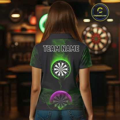 Thunder Dartboards Women's Darts Shirt - Custom Name & Team | Opt3 - Green Purple NYN0633