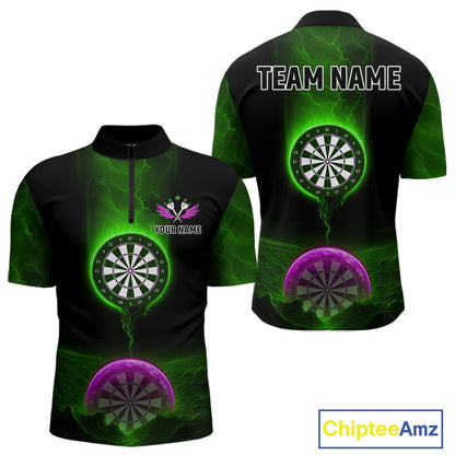 Thunder Dartboards Men's Darts Shirt - Custom Name & Team | Opt3 - Green Purple NYN0633