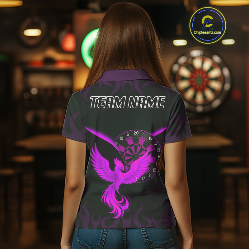 Phoenix Flame Dartboards Women's Darts Shirt - Custom Name & Team Jersey | Opt3 - Purple NYN0638