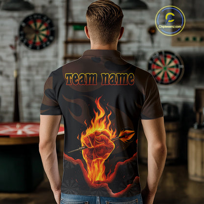 Flaming Hand & Dart Arrow Darts Shirts For Men - Custom Name & Team | Opt1 - Red NYN0639