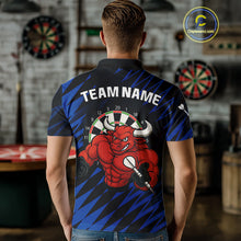 Load image into Gallery viewer, Maroon &amp; White Bull Holding Dart Arrow Darts Shirt For Men - Custom Team Name |Blue NYN0381