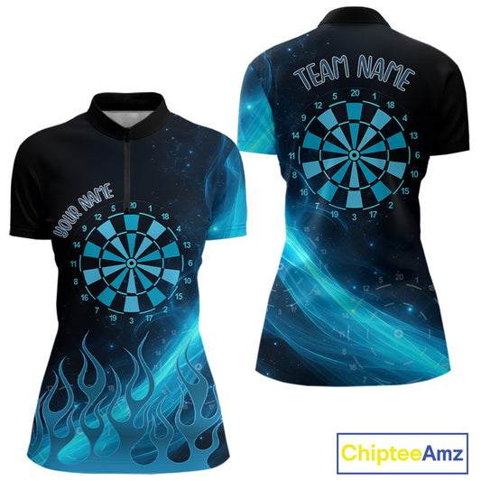 Dartboard 3D Lightning Darts Shirt For Women Custom Name & Team Jersey | Opt1 - Blue NYN0645