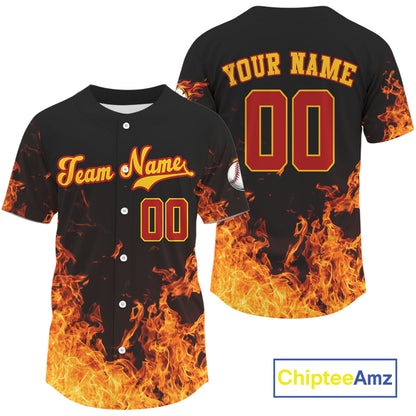 Custom Flaming Baseball Ball Jersey For Men Personalized Youth Baseball Shirt NYN0836