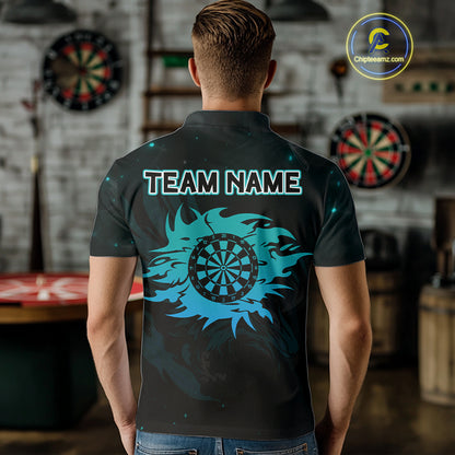 Turquoise Flames Eagle Dartboard Custom Polo Darts Jerseys For Men, Darts Team Shirt Uniform NYN0852