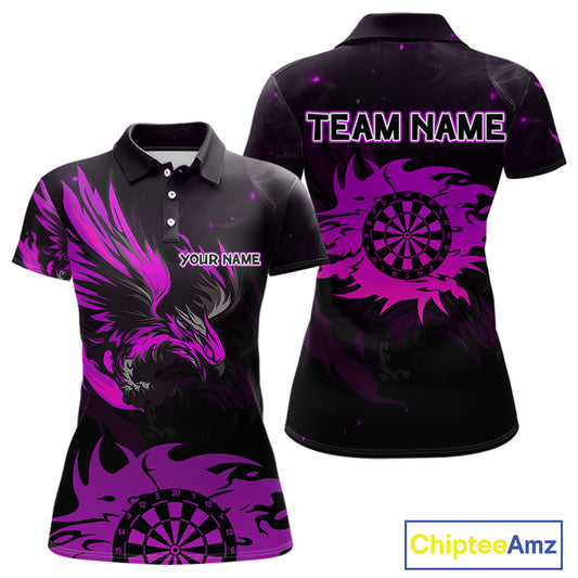 Purple Flames Eagle Dartboard Custom Polo Darts Jerseys For Women, Darts Team Shirt Uniform NYN0853