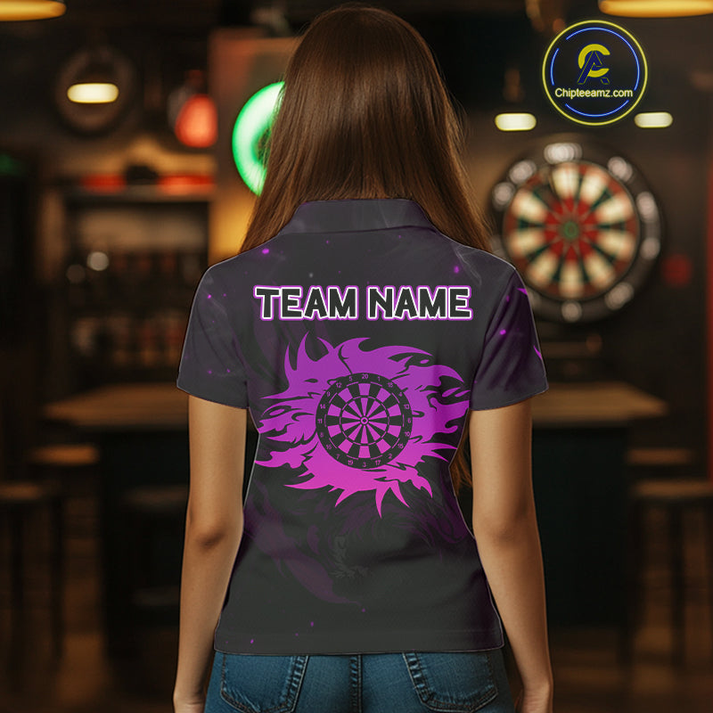 Purple Flames Eagle Dartboard Custom Polo Darts Jerseys For Women, Darts Team Shirt Uniform NYN0853