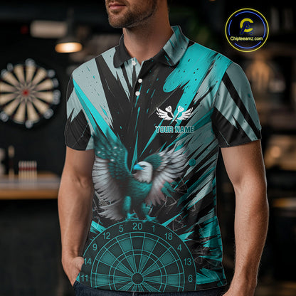Eagle Dartboard Broken Glass Men's Darts Shirt Custom Name & Team | Opt2 - Turquoise NYN0657