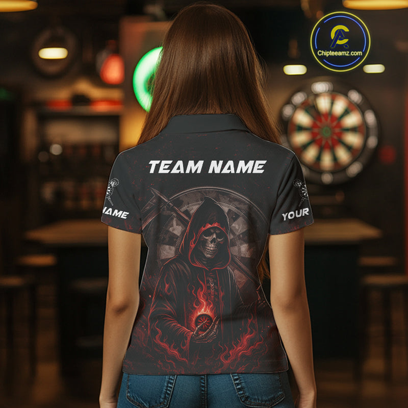 Custom Red Skull Dartboard Grunge Polo Darts Jerseys For Women, Darts Team Shirt Uniform NYN0869