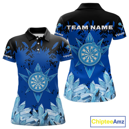 Funny Ice Pattern & Blue Dartboard Darts Team Shirt For Women - Customizable Name NYN0386