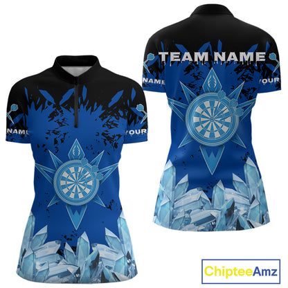 Funny Ice Pattern & Blue Dartboard Darts Team Shirt For Women - Customizable Name NYN0386