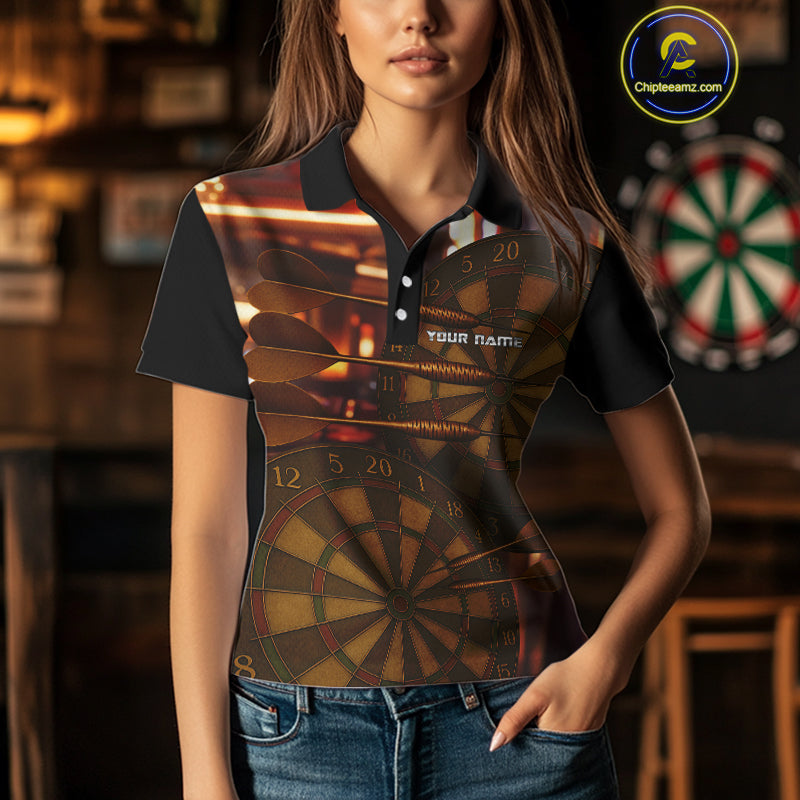 Gold Dartboard & Dart Arrows Pattern, Darts Team Shirt For Women - Customizable Name NYN0387