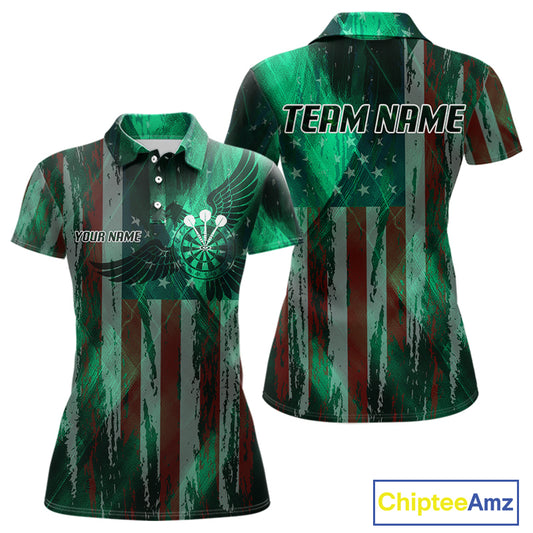 American Flag Eagle Dartboard Women's Darts Shirt Custom Name & Team | Opt1 - Green NYN0659