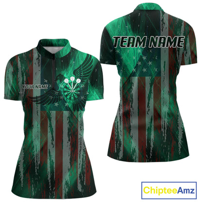 American Flag Eagle Dartboard Women's Darts Shirt Custom Name & Team | Opt1 - Green NYN0659