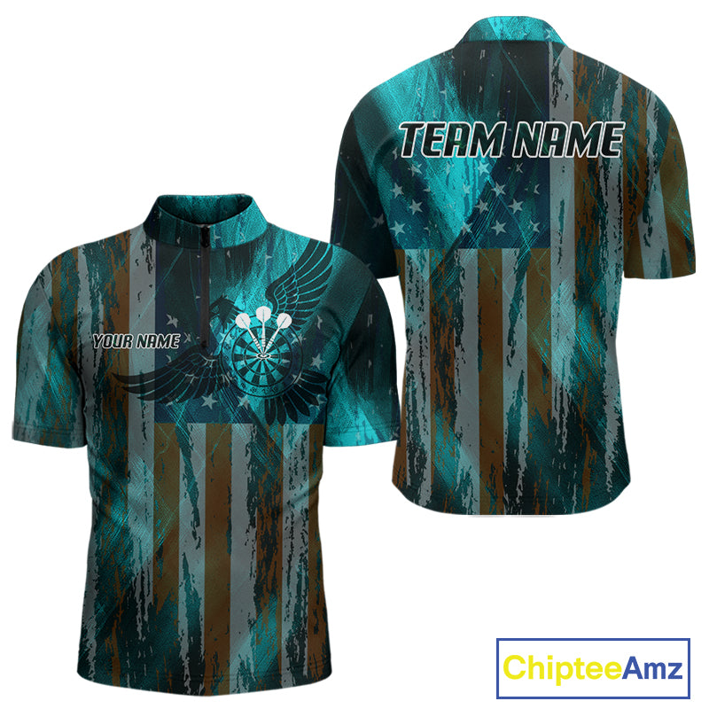 American Flag Eagle Dartboard Men's Darts Shirt Custom Name & Team | Opt3 - Turquoise NYN0661