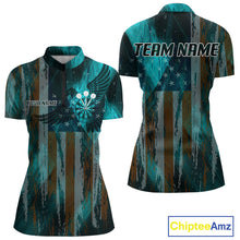 Load image into Gallery viewer, American Flag Eagle Dartboard Women's Darts Shirt Custom Name &amp; Team | Opt3 - Turquoise NYN0661
