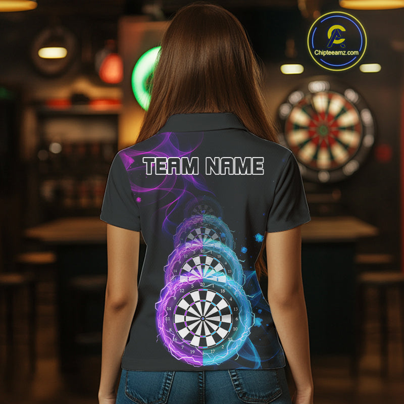 Smoke Thunder Dartboards Women's Darts Shirt Custom Name & Team | Opt1 - Purple Turquoise NYN0662