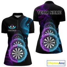 Load image into Gallery viewer, Smoke Thunder Dartboards Women's Darts Shirt Custom Name &amp; Team | Opt1 - Purple Turquoise NYN0662