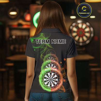 Smoke Thunder Dartboards Women's Darts Shirt Custom Name & Team | Opt2 - Green Orange NYN0663