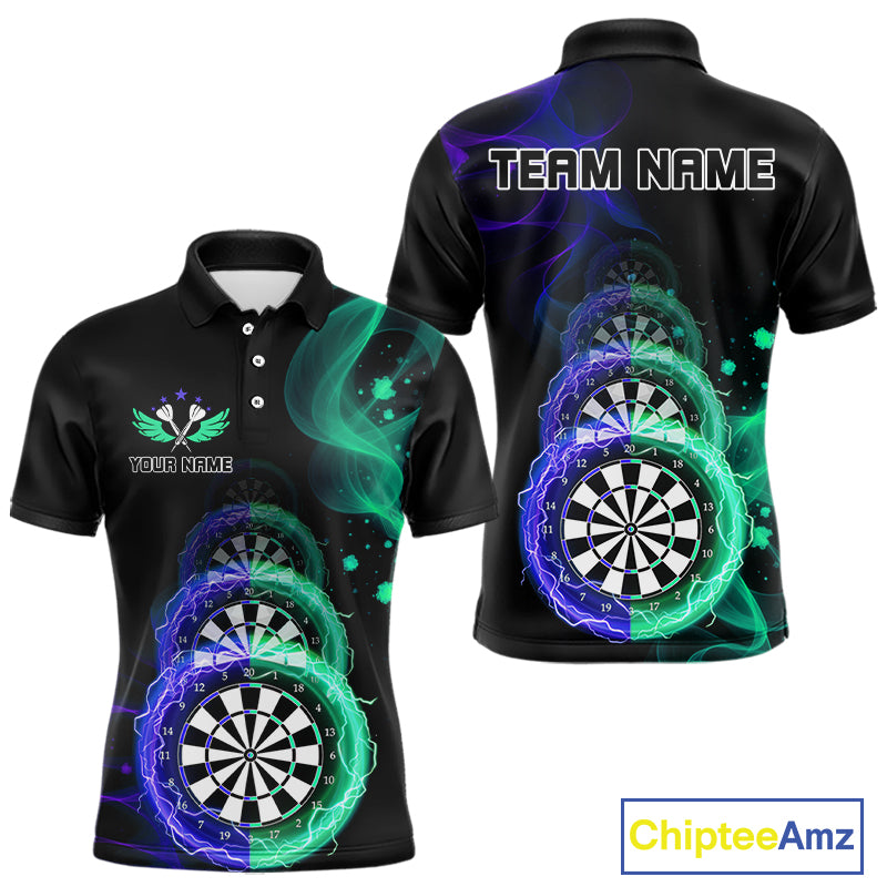 Smoke Thunder Dartboards Men's Darts Shirt Custom Name & Team | Opt3 - Blue Green NYN0664