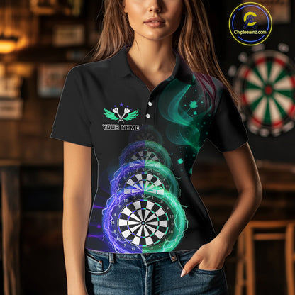 Smoke Thunder Dartboards Women's Darts Shirt Custom Name & Team | Opt3 - Blue Green NYN0664