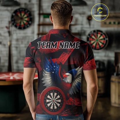 US Flag Eagle Dartboards Grunge Men's Darts Shirt Custom Name & Team | Opt1 - Red NYN0665
