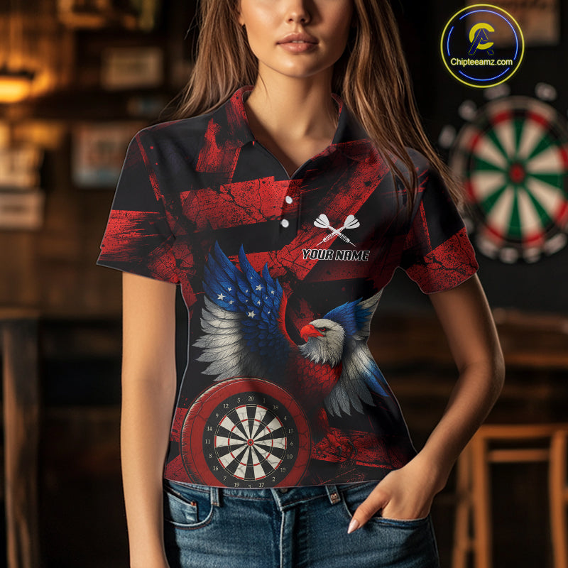 US Flag Eagle Dartboards Grunge Women's Darts Shirt Custom Name & Team | Opt1 - Red NYN0665