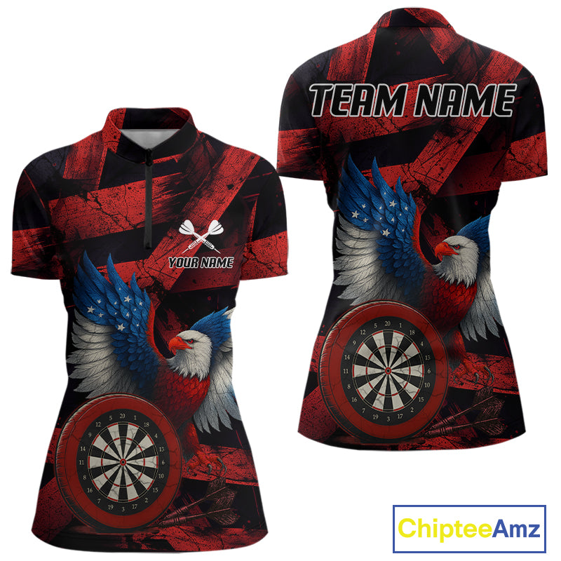 US Flag Eagle Dartboards Grunge Women's Darts Shirt Custom Name & Team | Opt1 - Red NYN0665