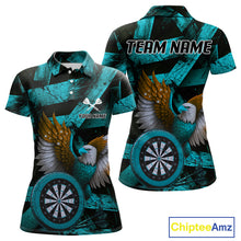 Load image into Gallery viewer, US Flag Eagle Dartboards Grunge Women's Darts Shirt Custom Name &amp; Team | Opt3 - Turquoise NYN0667