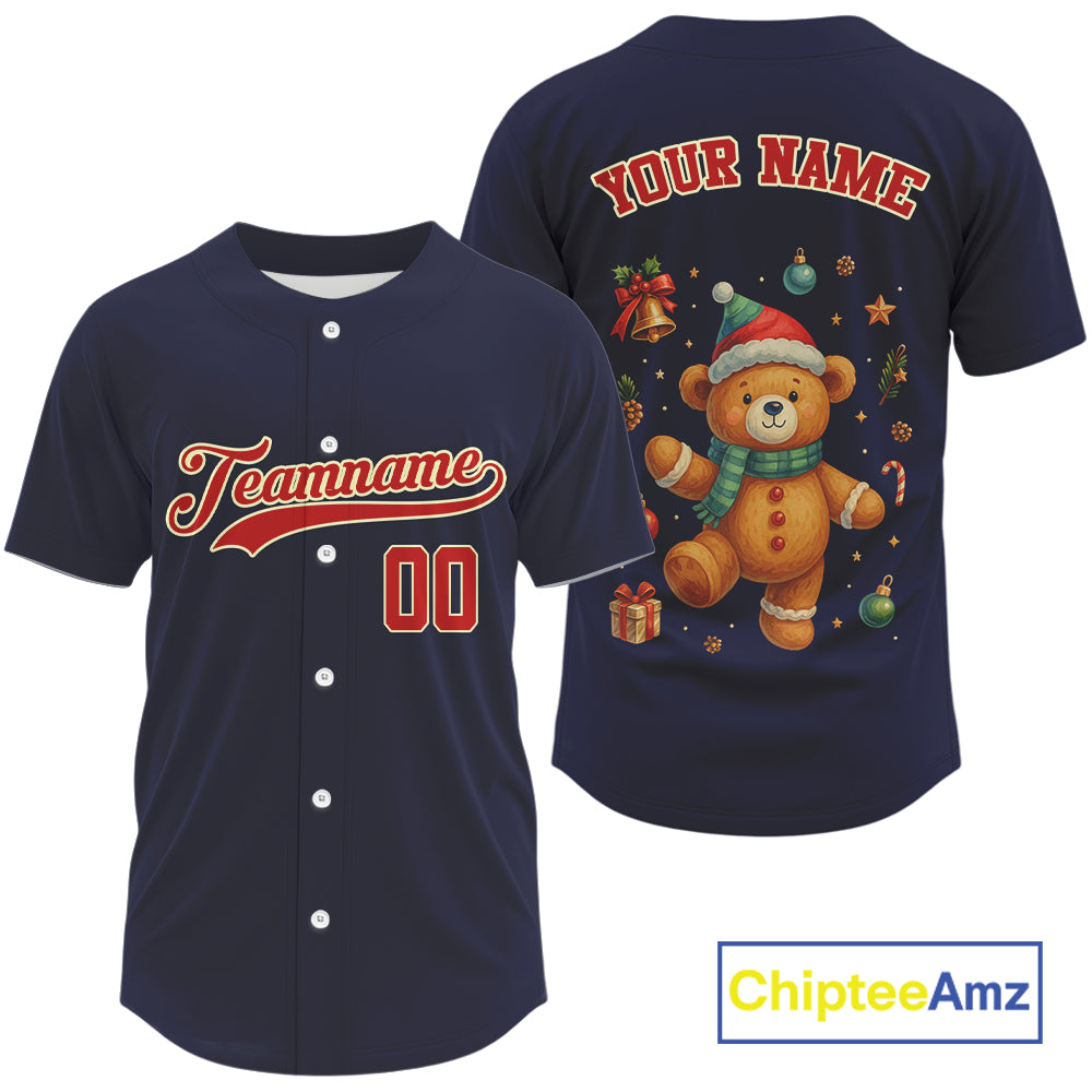 Custom Blue And Red Beer Xmas Baseball Jersey For Men Funny Christmas Baseball Gifts NYN1288
