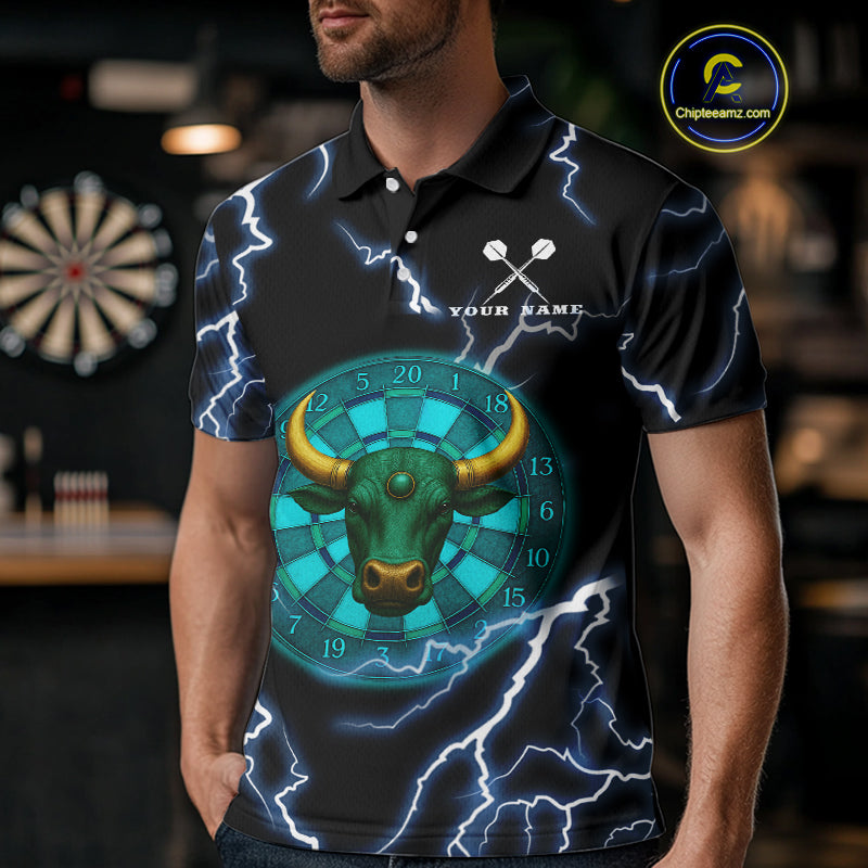 Turquoise Cow Head Skull Dartboard Funny Darts Shirt For Men - Customizable Name NYN0402