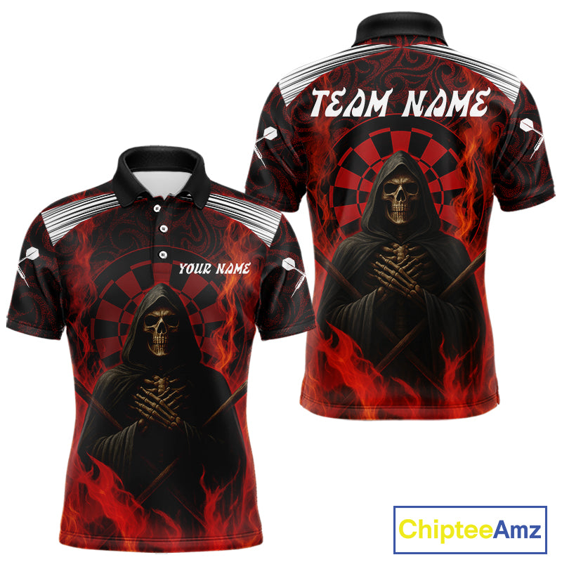 Red Dartboard Flaming The Reaper Darts Shirt For Men - Customizable Name & Team NYN0405
