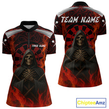 Load image into Gallery viewer, Red Dartboard Flaming The Reaper Darts Shirt For Women - Customizable Name &amp; Team NYN0405