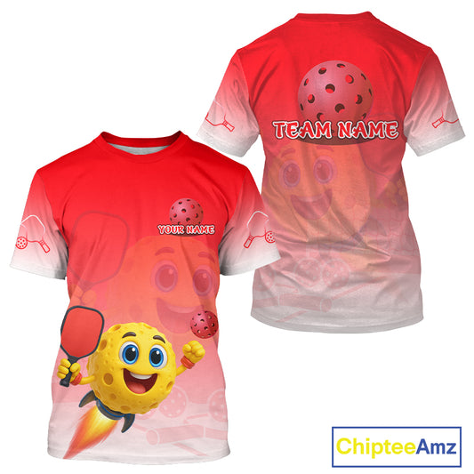 Custom Red-Yellow Funny Pickleball Ball T-Shirt For Men Rocket Pickleball Shirt For Fans NYN0886