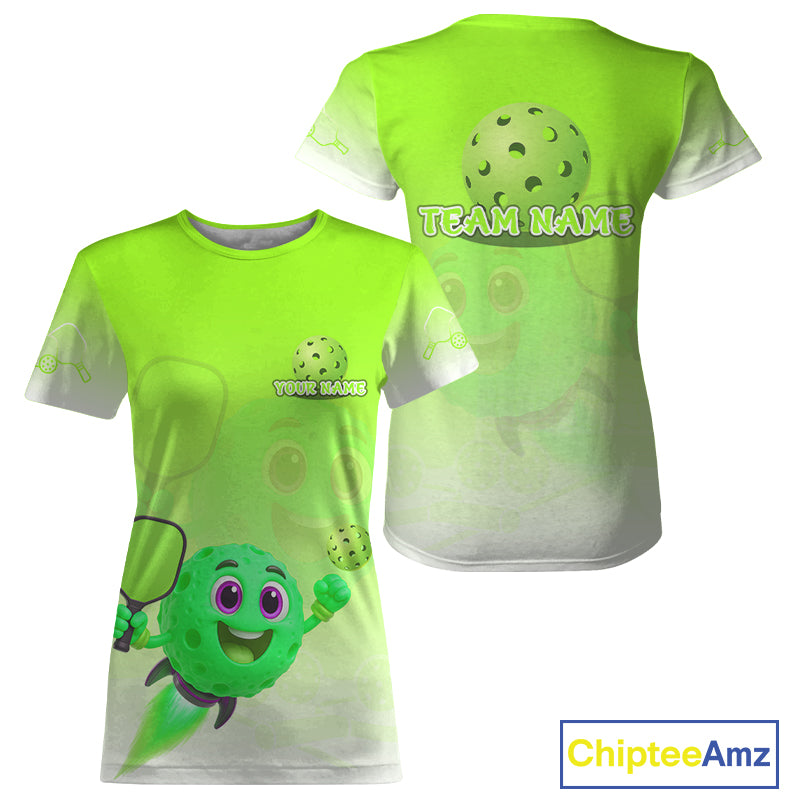 Custom Green Funny Pickleball Ball T-Shirt For Women  Rocket Pickleball Shirt For Fans NYN0887