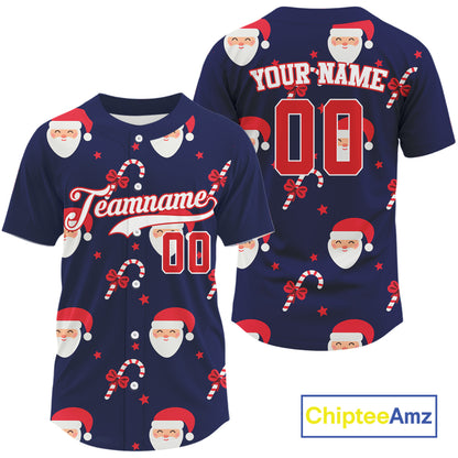Custom Blue And Red Santa-Claus Christmas Men's Baseball Jersey Baseball Gifts For Xmas NYN1303