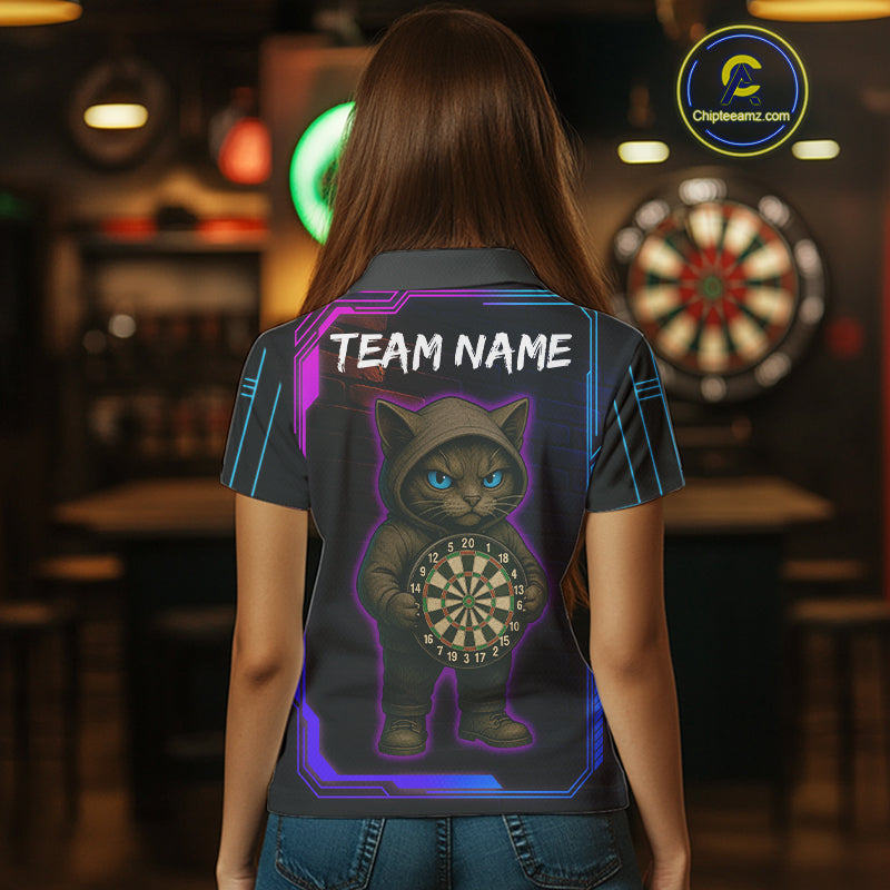 Lightning Cat Tech Neon Dartboard Women's Darts Shirt - Custom Name For Darts Jersey NYN0429