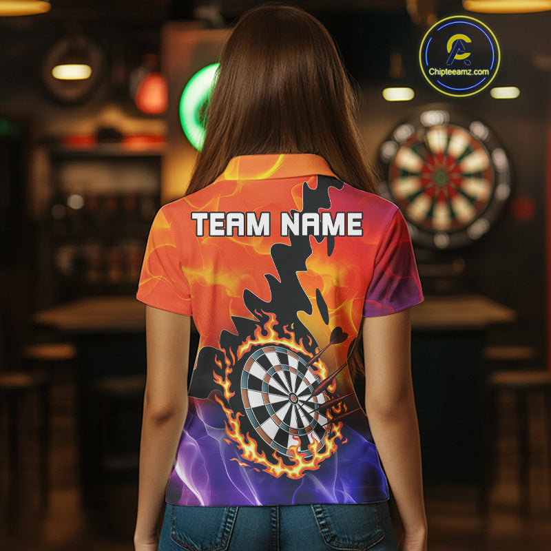Flaming Dartboard Multi Color Darts Shirt For Women - Personalized Name For Players NYN0682