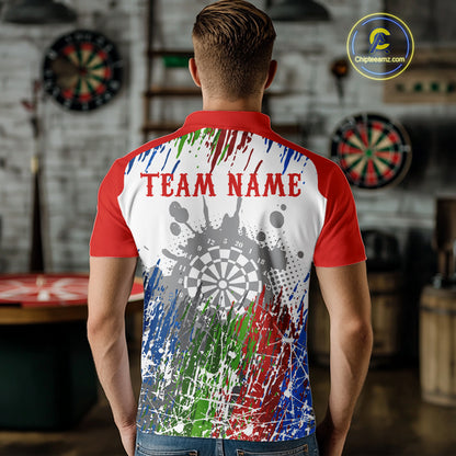 Dartboard Colorful Splashed Men's Darts Shirt - Custom Name For Players | Opt1 - Red NYN0683