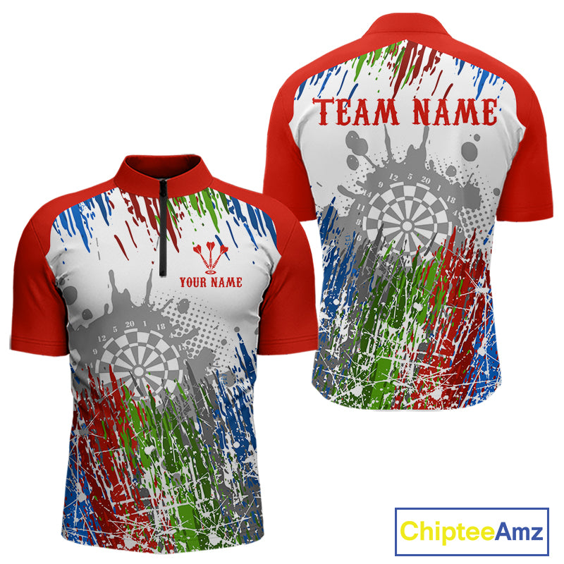 Dartboard Colorful Splashed Men's Darts Shirt - Custom Name For Players | Opt1 - Red NYN0683