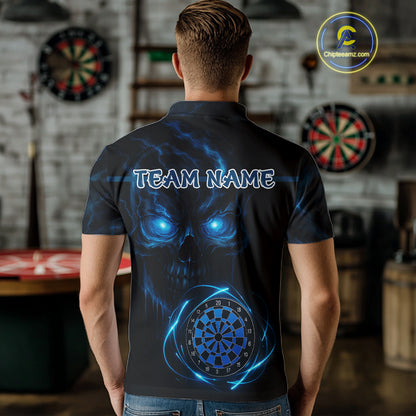 Custom Lightning Blue Skull Dartboard Polo Dart Shirt For Men Outfit Skull Dart Team Jerseys NYN0928