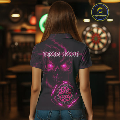 Custom Lightning Pink Skull Dartboard Polo Dart Shirt For Women Outfit Skull Dart Team Jerseys NYN0930