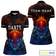 Load image into Gallery viewer, Flame Skull Dartboard Women's Darts Quarter-Zip Shirt - Custom Name For Players NYN0745