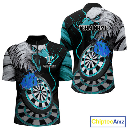 Eagle & Turquoise Crack Darts Custom Funny Dart 1/4-Zip Shirts For Men, Dart Team Jerseys NYN0799