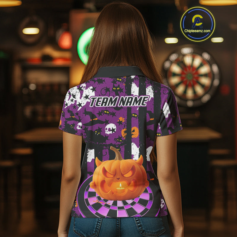 Pumpkin & Dartboard Custom Funny Halloween Dart Polo Shirts For Women, Dart Team Jerseys NYN0806