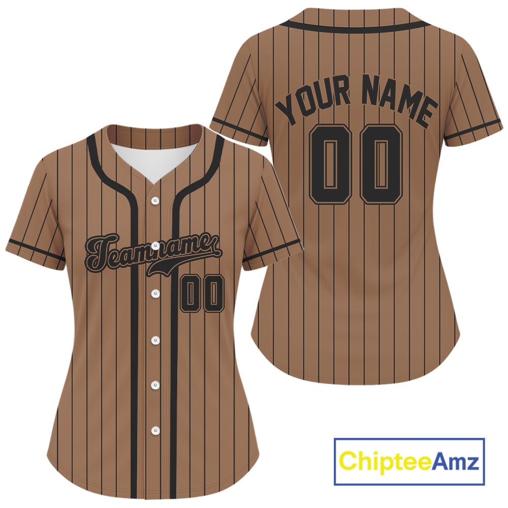 Women's Pinstripe Baseball Jersey Personalized Brown Classic Baseball Uniform For Newborns NYN0845