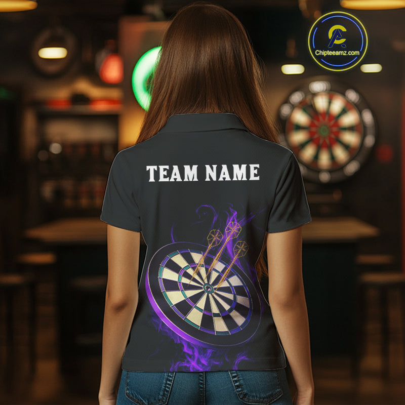 Custom Purple Flames Darts Raven Gothic Polo Darts Jerseys For Women Outfits Dart Jersey NYN0867
