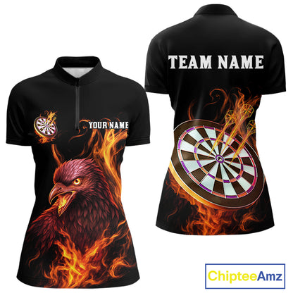 Custom Orange Flames Darts Raven Gothic 1/4-Zip Darts Jerseys For Women Outfits Dart Jersey NYN0868