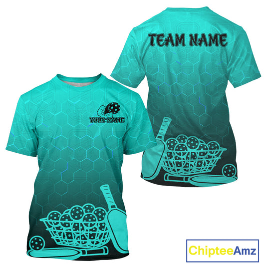 Custom Black And Turquoise Pickleball T-Shirt For Men Outfits Team Pickleball Shirt NYN0885