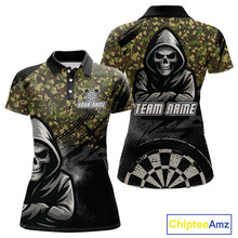 Load image into Gallery viewer, Personalized Women's Darts Shirt - Grim Reaper &amp; Camouflage Custom Name For Players NYN0437