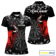 Load image into Gallery viewer, Bull &amp; Dartboard Custom Grunge Women's Darts Polo Shirt  - Red Darts Team Jersey NYN0716